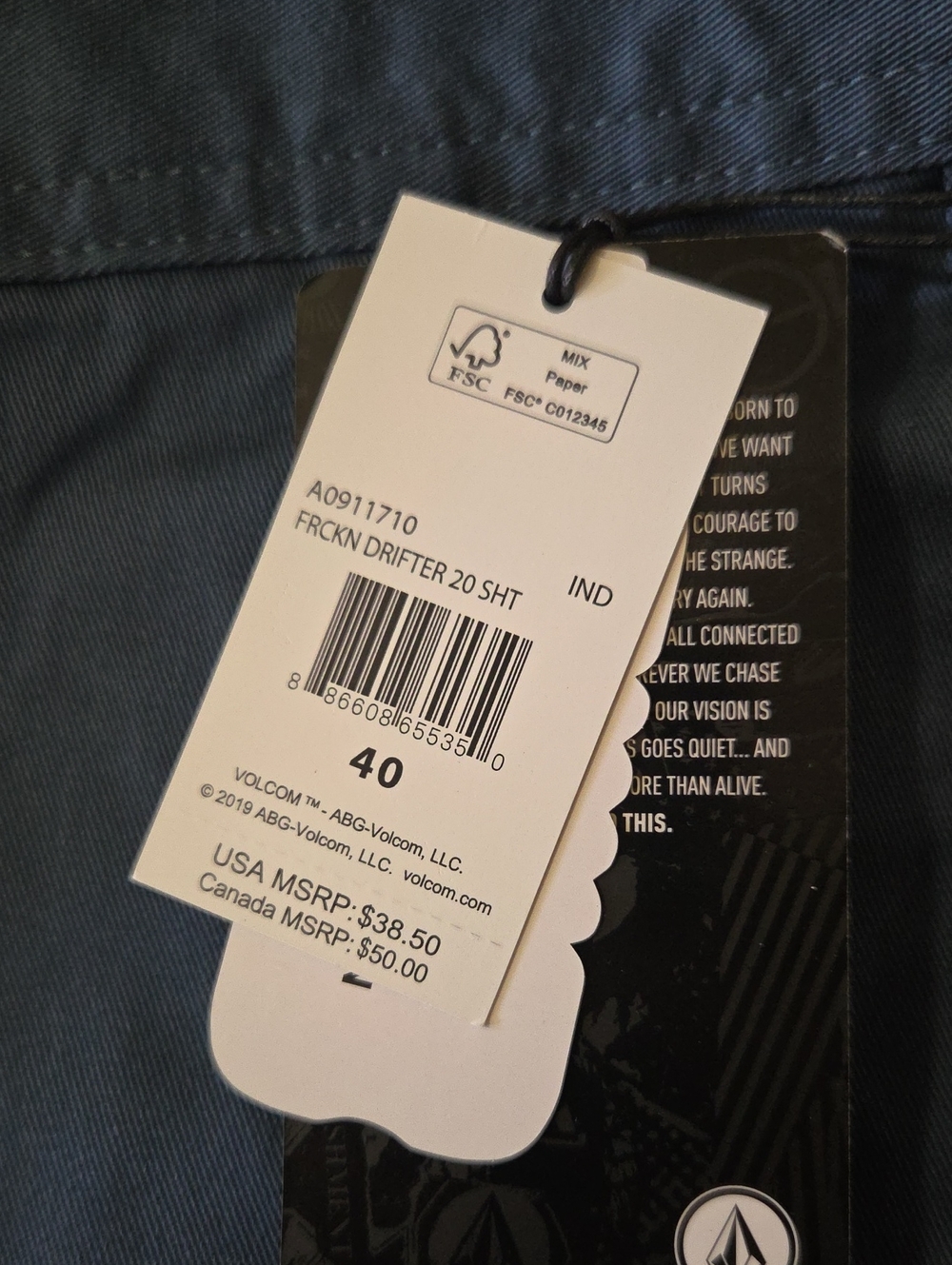 Volcom Men’s Slate Blue Flat-Front Shorts - Picture 3 of 3